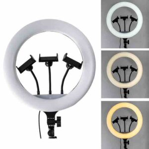 Anneau lumineux LED pour téléphone + 3 supports – 36 cm